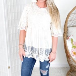Floral Embroidered Mesh Tunic Top